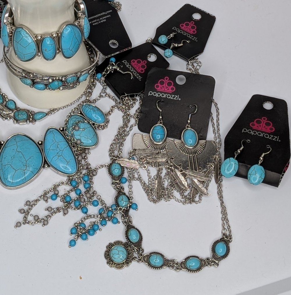 Paparazzi Jewelry Lot Turquoise Statement Necklaces Earrings Rings Western Boho - Picture 2 of 7